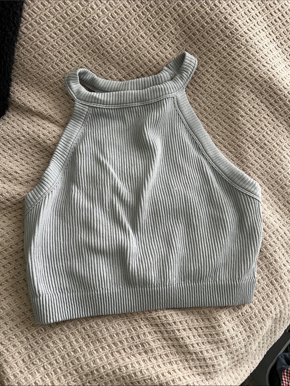aerie Ribbed High-Neck Sports Bra - Light Gray